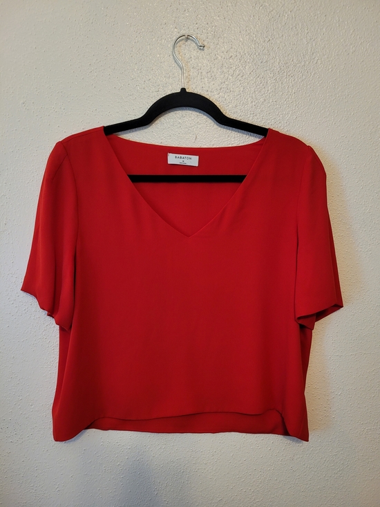 Babaton Tops - Aritzia Babaton Randy Blouse Red Flutter Sleeve V Neck Top Medium